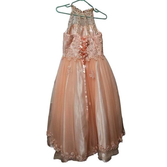 Girls Beaded Long Halter Tulle Dress by Cinderella Couture 5060 size 14 - Picture 9 of 13
